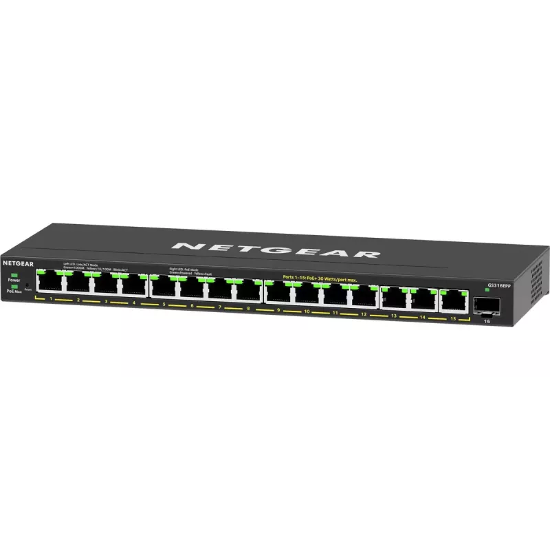 Valdomas komutatorius NETGEAR GS316EPP 16 prievadų PoE+ Gigabit Ethernet