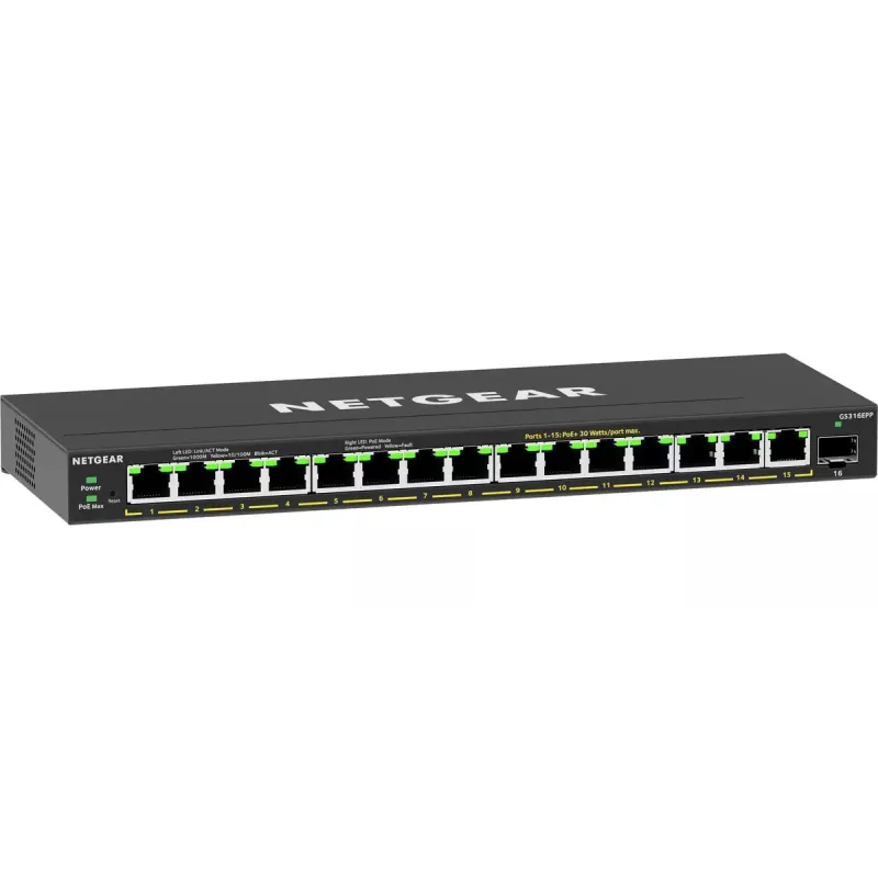 Valdomas komutatorius NETGEAR GS316EPP 16 prievadų PoE+ Gigabit Ethernet