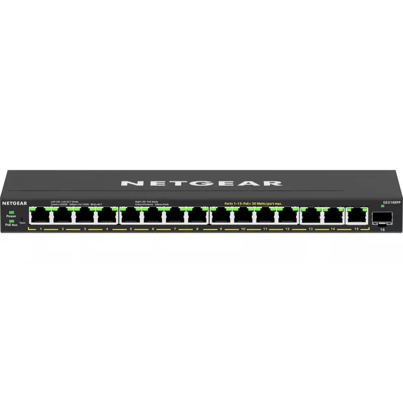 Valdomas komutatorius NETGEAR GS316EPP 16 prievadų PoE+ Gigabit Ethernet