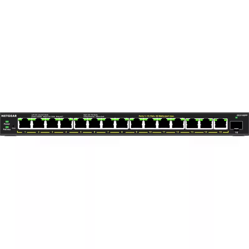 Valdomas komutatorius NETGEAR GS316EPP 16 prievadų PoE+ Gigabit Ethernet