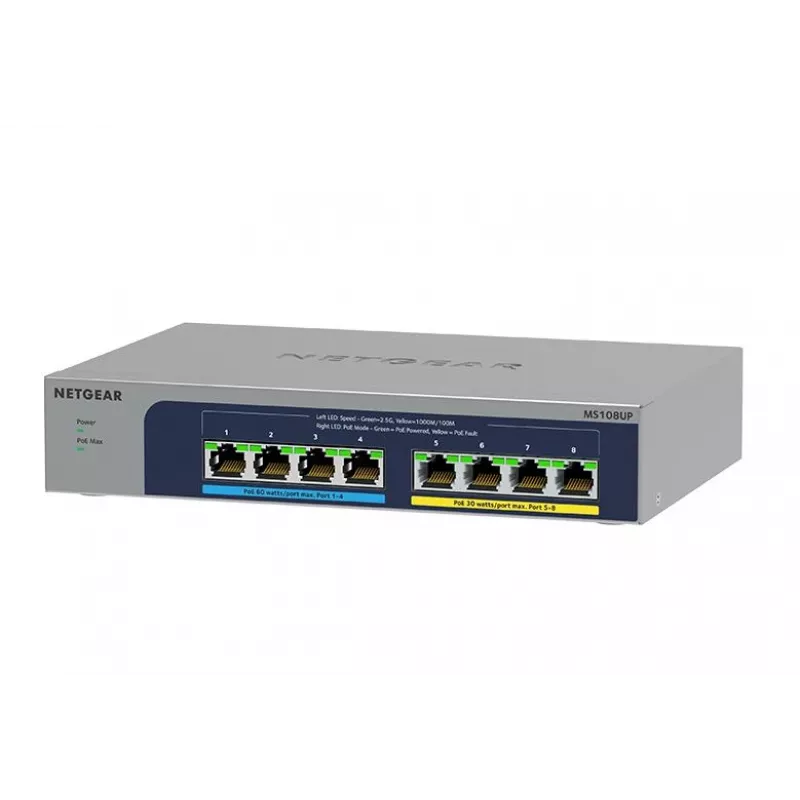 NETGEAR MS108UP Nevaldomas 2.5G Ethernet (100/1000/2500) maitinimas per Ethernet (PoE)
