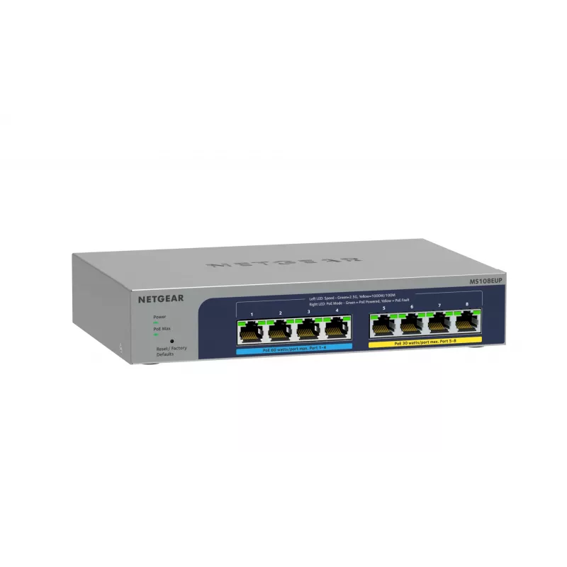 NETGEAR 8 prievadų Ultra60 PoE++ Multi-Gigabit (2.5G) Ethernet Plus komutatorius, valdomas, L2/L3, 2.5G Ethernet (100/1000/2500), pilnas dvipusis ryšys, maitinimas per Ethernet (PoE)