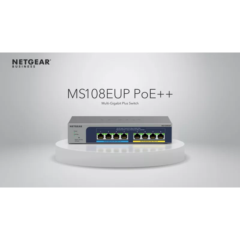 NETGEAR 8 prievadų Ultra60 PoE++ Multi-Gigabit (2.5G) Ethernet Plus komutatorius, valdomas, L2/L3, 2.5G Ethernet (100/1000/2500), pilnas dvipusis ryšys, maitinimas per Ethernet (PoE)