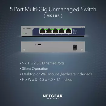 NETGEAR MS105-100EUS tinklo komutatorius Nevaldomas 2.5G Ethernet (100/1000/2500) Power over Ethernet (PoE) 1U