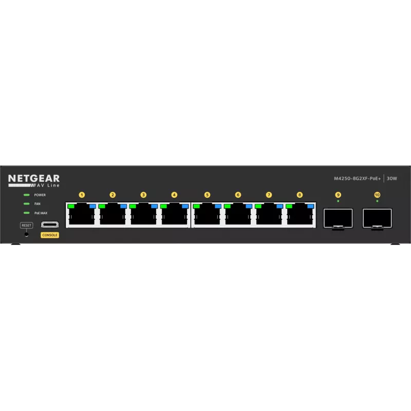 Valdomas komutatorius NETGEAR GSM4210PX 8x1G PoE+ 220W 2xSFP+