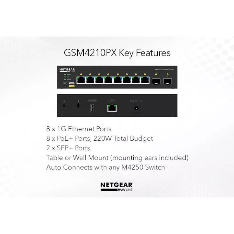 Valdomas komutatorius NETGEAR GSM4210PX 8x1G PoE+ 220W 2xSFP+