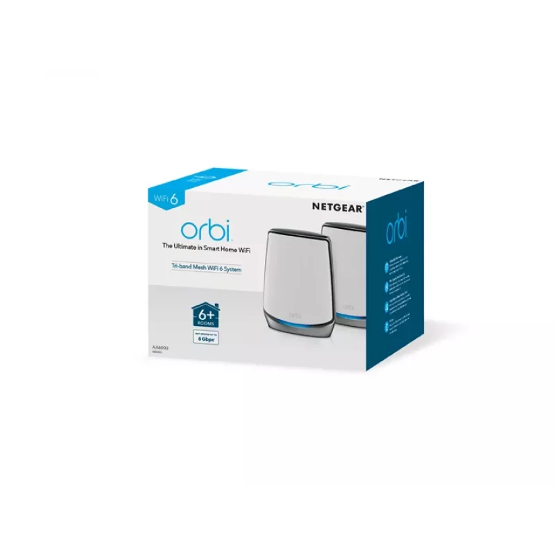 NETGEAR Orbi RBK852 AX6000 WiFi 6 tinklo sistema Tri-band (2.4 GHz / 5 GHz / 5 GHz) Wi-Fi 6 (802.11ax) Pilka, balta 8 vidinės