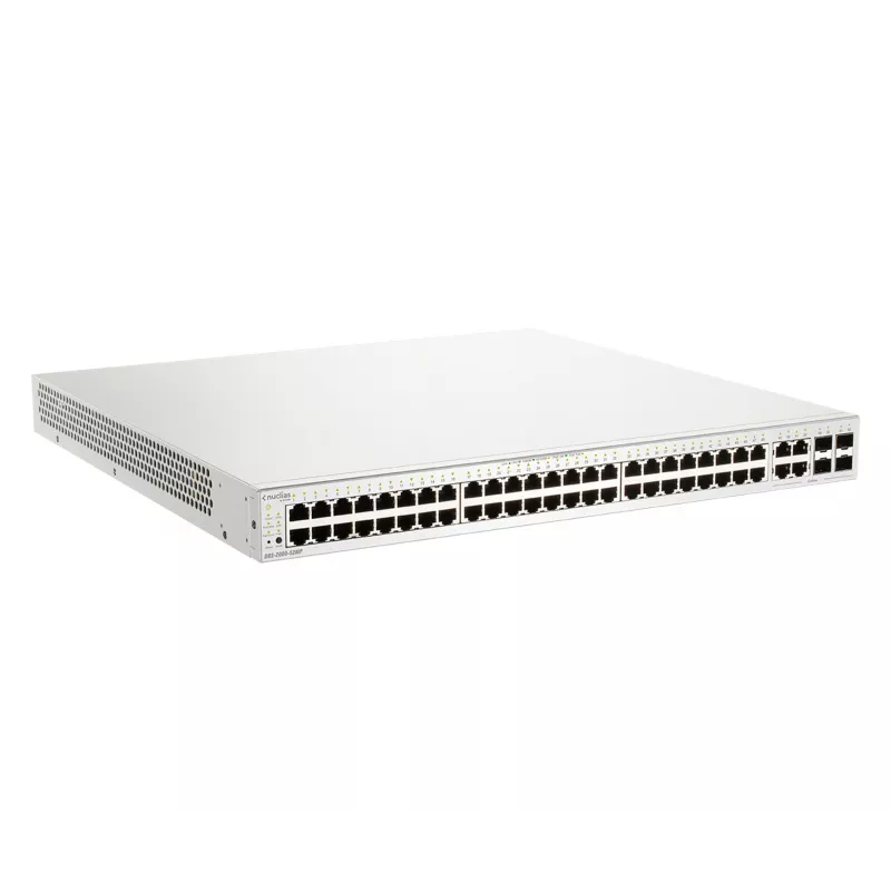 “D-Link” 52 prievadų gigabitinis PoE+ “Nuclias” išmanusis valdomas komutatorius su 4x 1G combo prievadais, 370 W
