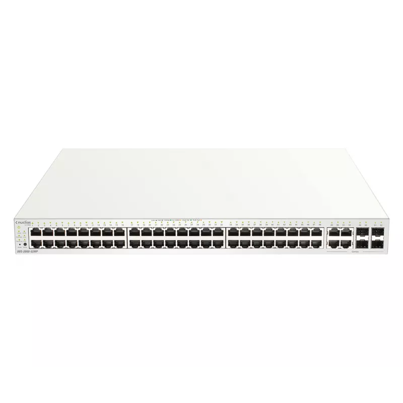 “D-Link” 52 prievadų gigabitinis PoE+ “Nuclias” išmanusis valdomas komutatorius su 4x 1G combo prievadais, 370 W