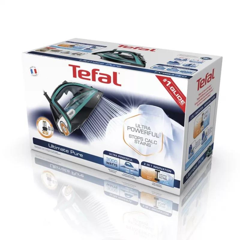 Tefal Ultimate Pure FV9844 Sausas ir garinis lygintuvas Durilium Autoclean padas 3200 W Juoda, Mėlyna