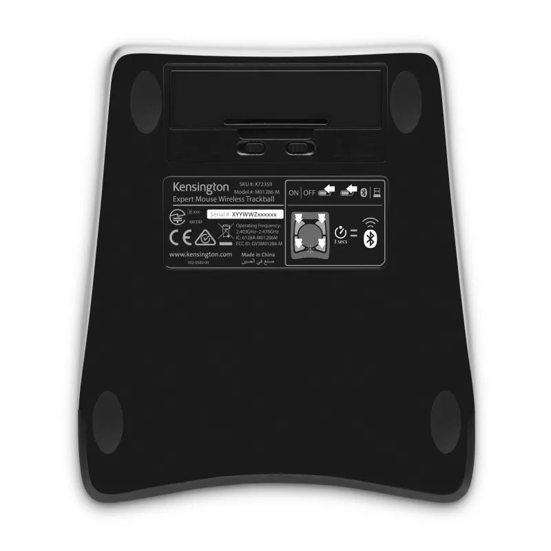 Kensington Expert pelė belaidis rutulinis pelės įrenginys, abiem rankoms tinkamas, optinis, RF belaidis + Bluetooth, 400 DPI, juodas