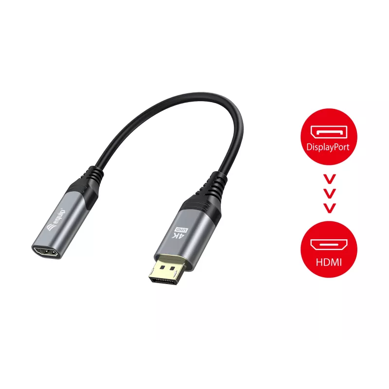 Equip DisplayPort 1.2 į HDMI adapteris, 4K/60 Hz, 0,15 m, DisplayPort, HDMI, kištukas, lizdas, tiesus