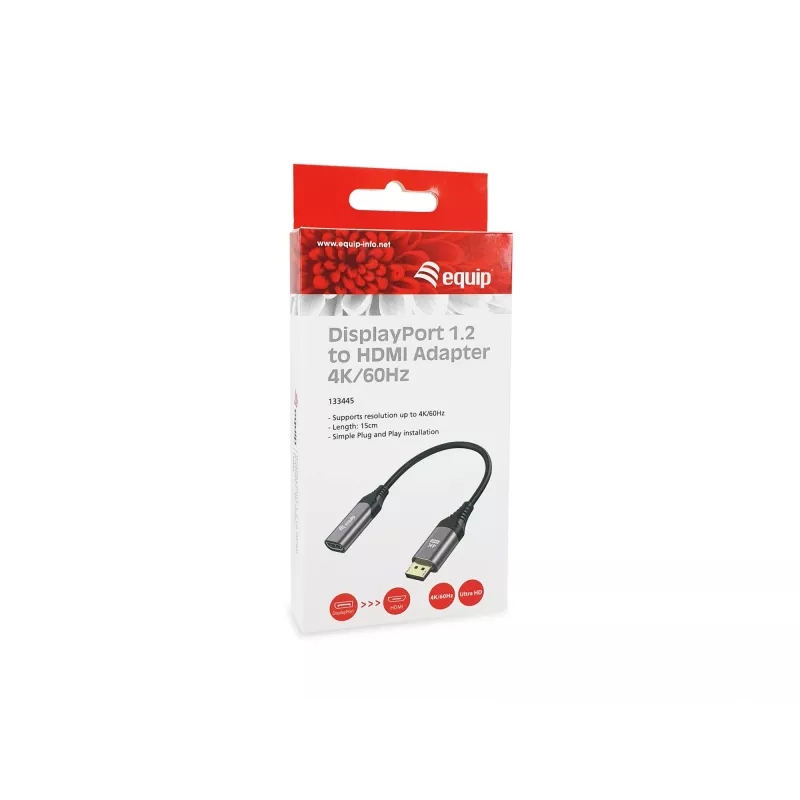 Equip DisplayPort 1.2 į HDMI adapteris, 4K/60 Hz, 0,15 m, DisplayPort, HDMI, kištukas, lizdas, tiesus