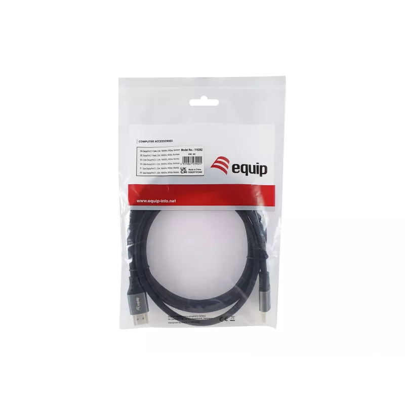 Equip DisplayPort 2.1 aukščiausios kokybės laidas, 2,0 m, 16K/60 Hz, 54 Gb/s