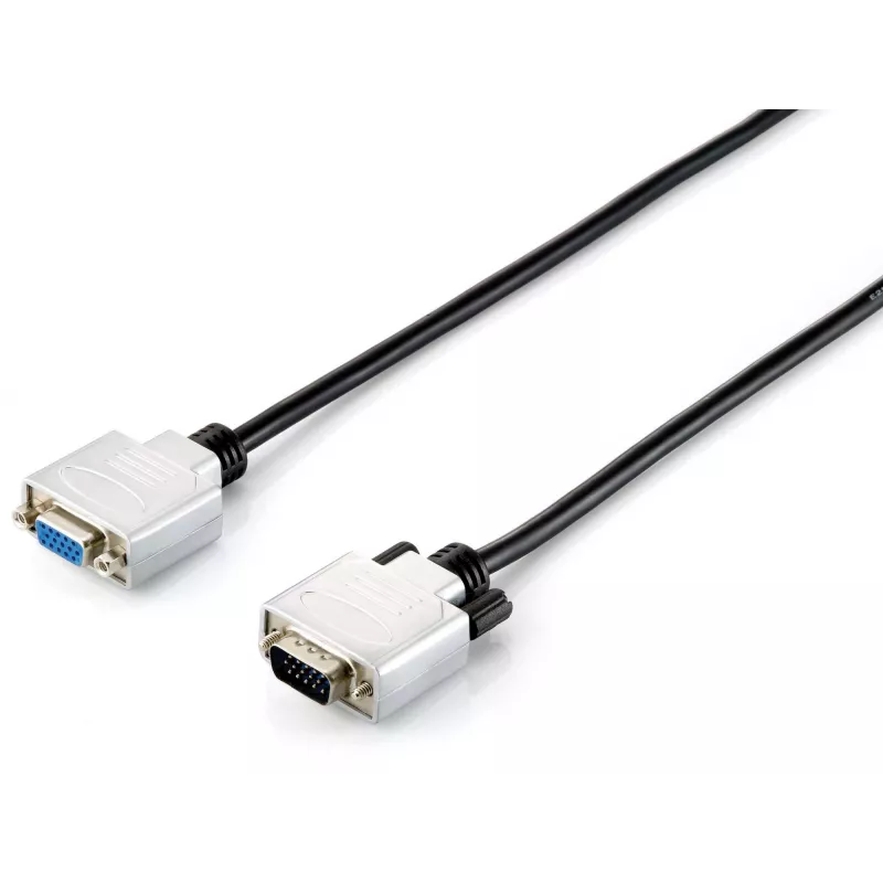 Equip HD15 VGA prailginimo laidas, 1,8 m, VGA (D-Sub), VGA (D-Sub), kištukas, lizdas, juoda, sidabrinė