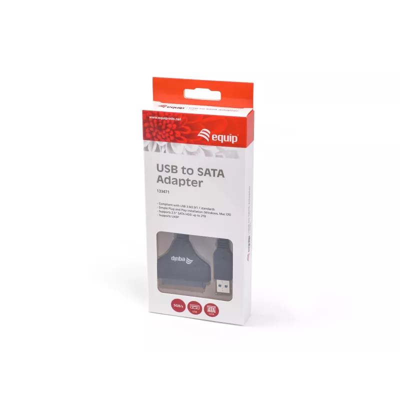 Equip USB 3.0 į SATA adapteris, juodas, 5 Gbit/s, CE, 50 mm, 9,5 mm, 550 mm