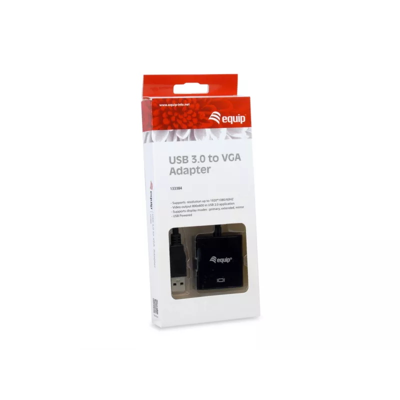 Equip USB 3.0 į VGA adapteris, 3.2 Gen 1 (3.1 Gen 1), USB Type-A, VGA (D-Sub) išvestis, 1920 x 1080 pikselių