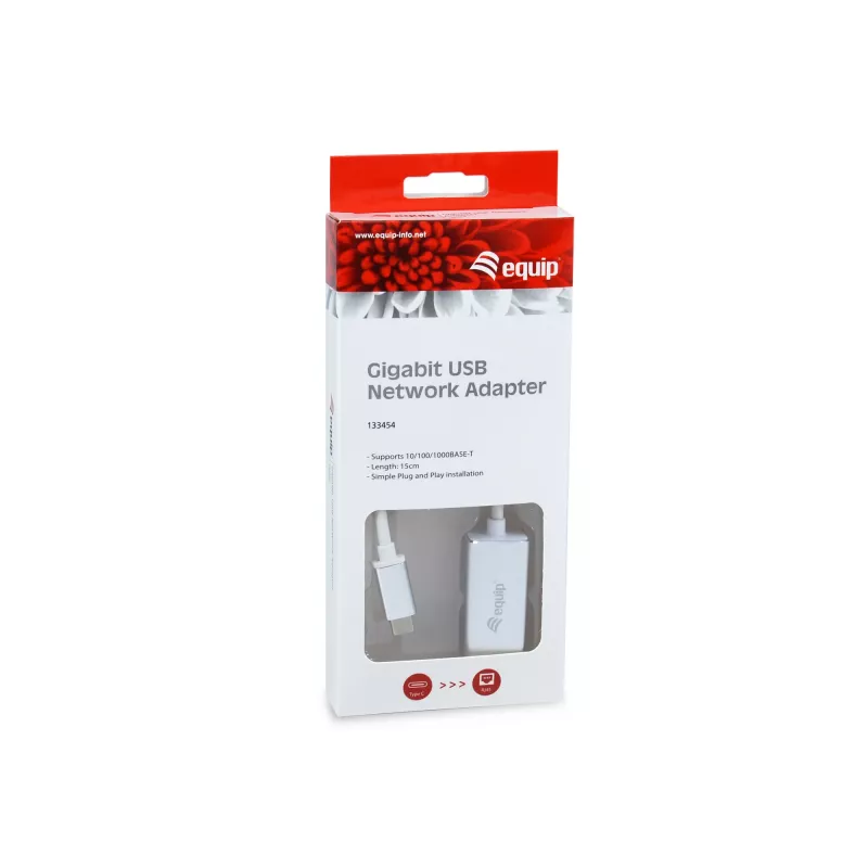 Equip USB Type C į RJ45 Gigabit tinklo adapteris, laidinis, USB Type-C, Ethernet, 1000 Mbit/s, sidabrinis