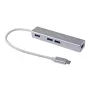Equip USB-C į 3 prievadų USB 3.0 šakotuvas su Gigabit adapteriu, USB 3.2 Gen 1 (3.1 Gen 1) Type-C, sidabrinis, USB 3.2 Gen 1 (3.1 Gen 1) Type-A, WLAN, aliuminis, 22 mm, 15 mm