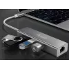 Equip USB-C į 3 prievadų USB 3.0 šakotuvas su Gigabit adapteriu, USB 3.2 Gen 1 (3.1 Gen 1) Type-C, sidabrinis, USB 3.2 Gen 1 (3.1 Gen 1) Type-A, WLAN, aliuminis, 22 mm, 15 mm