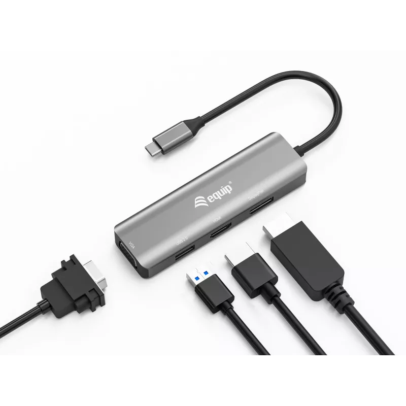 Equip USB-C į HDMI/DisplayPort/VGA/USB adapteris, USB Type-C, HDMI išvestis, DisplayPort išvestis, VGA (D-Sub) išvestis, 3840 x 2160 pikselių