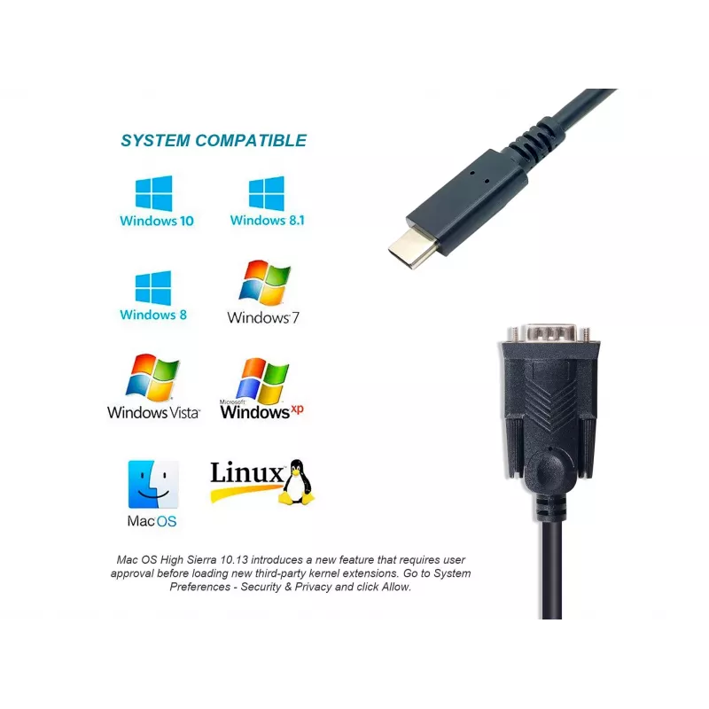 Equip USB-C į Serial DB9 laidas V/V 1,5 m juodas