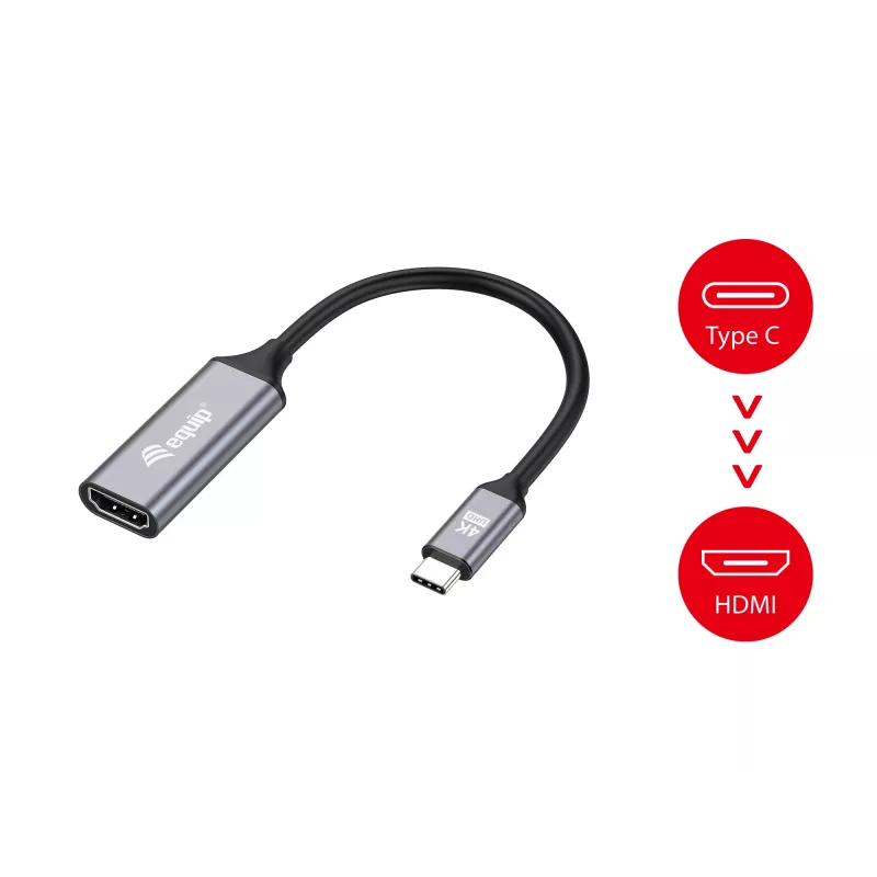 Equip USB-C į HDMI 2.0 adapteris, 4K/60Hz, 0,15 m, USB Type-C, HDMI, vyriškas, moteriškas, tiesus
