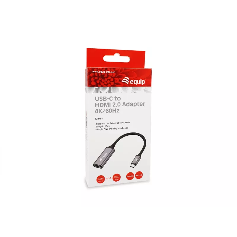 Equip USB-C į HDMI 2.0 adapteris, 4K/60Hz, 0,15 m, USB Type-C, HDMI, vyriškas, moteriškas, tiesus