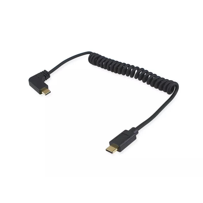 Equip USB 2.0 C į C 90° kampuotas spiralinis laidas M/M 1 m juodas