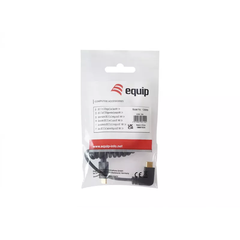 Equip USB 2.0 C į C 90° kampuotas spiralinis laidas M/M 1 m juodas