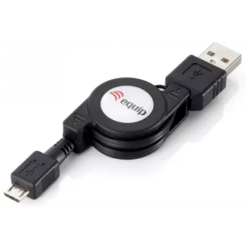 Equip USB 2.0 Type A to Micro-B suvyniojamas laidas, 1,0 m, juodas