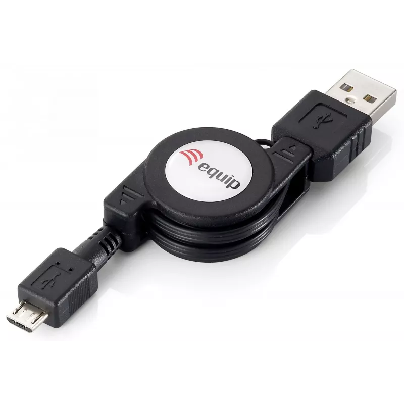 Equip USB 2.0 Type A to Micro-B suvyniojamas laidas, 1,0 m, juodas