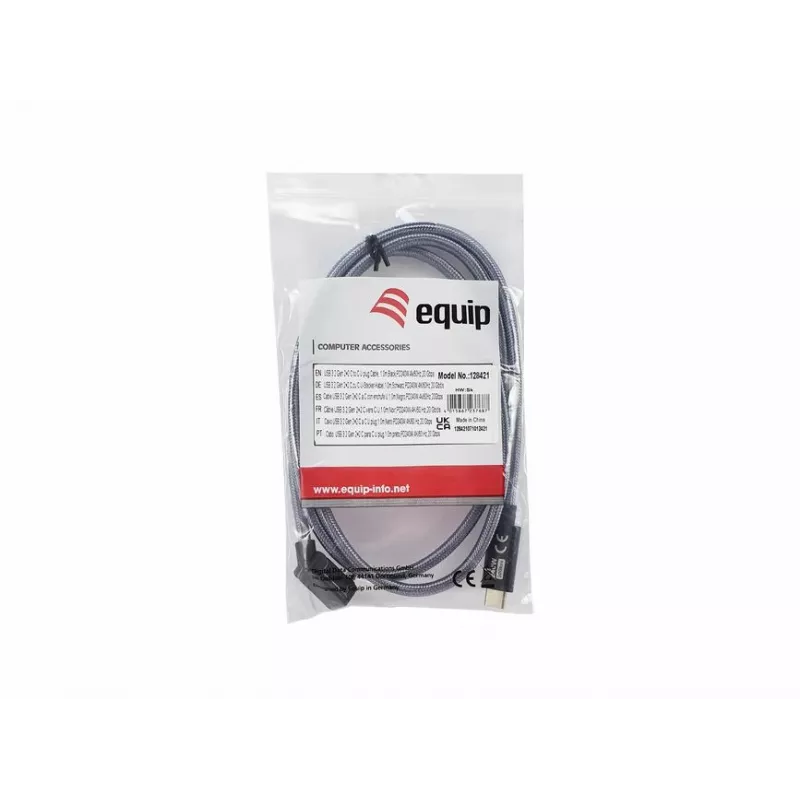 Equip USB 3.2 Gen 2x2 C į C U formos kištuko kabelis, 1,0 m, juodas, M/M, PD240W, 4K/60Hz, 20Gbps