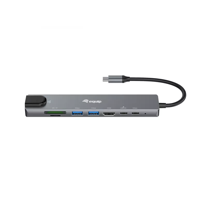 Equip USB-C 8 viename daugiafunkcis adapteris, laidinis, USB Type-C, 100 W, 1000 Mbit/s, 1000BASE-T, IEEE 802.3ab