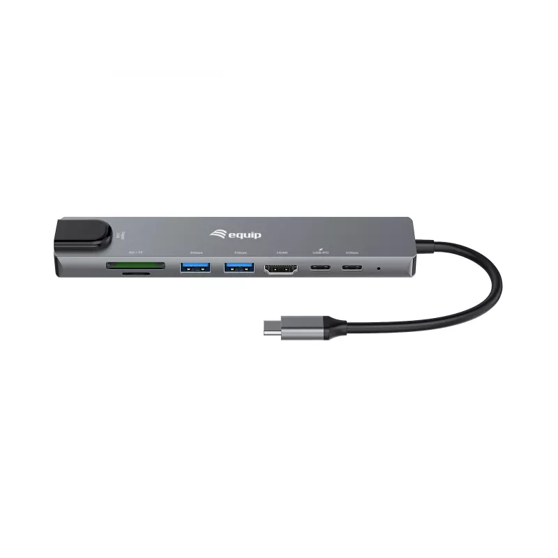 Equip USB-C 8 viename daugiafunkcis adapteris, laidinis, USB Type-C, 100 W, 1000 Mbit/s, 1000BASE-T, IEEE 802.3ab