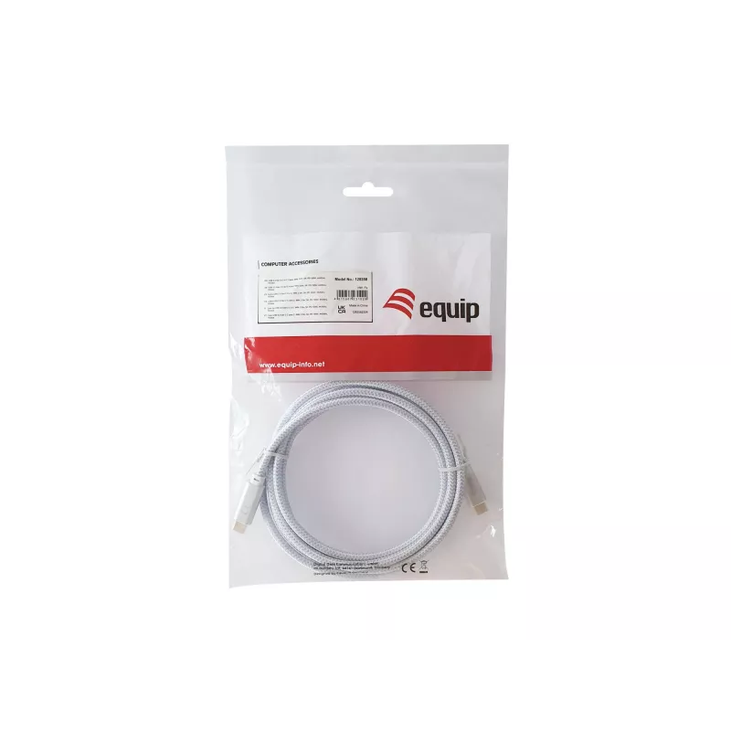 USB-C į USB-C kabelis EQUIP 3,0 m — USB 3.2 Gen 2, 10 Gbps, PD 100W, 4K/60Hz, balta