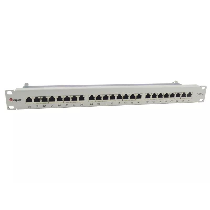 Equip 24 prievadų Cat.6A ekranuotas skirstomasis skydas, šviesiai pilkas, 10/100/1000Base-T(X), Gigabit Ethernet, 1000 Mbit/s, RJ-45, Cat6a, montavimas stove