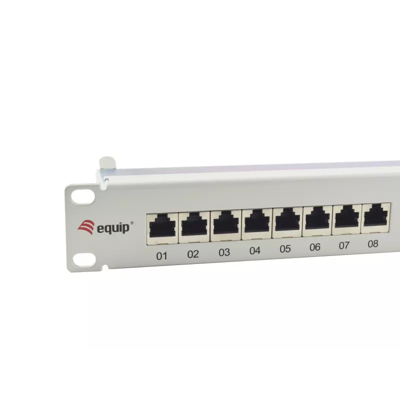 Equip 24 prievadų Cat.6A ekranuotas skirstomasis skydas, šviesiai pilkas, 10/100/1000Base-T(X), Gigabit Ethernet, 1000 Mbit/s, RJ-45, Cat6a, montavimas stove