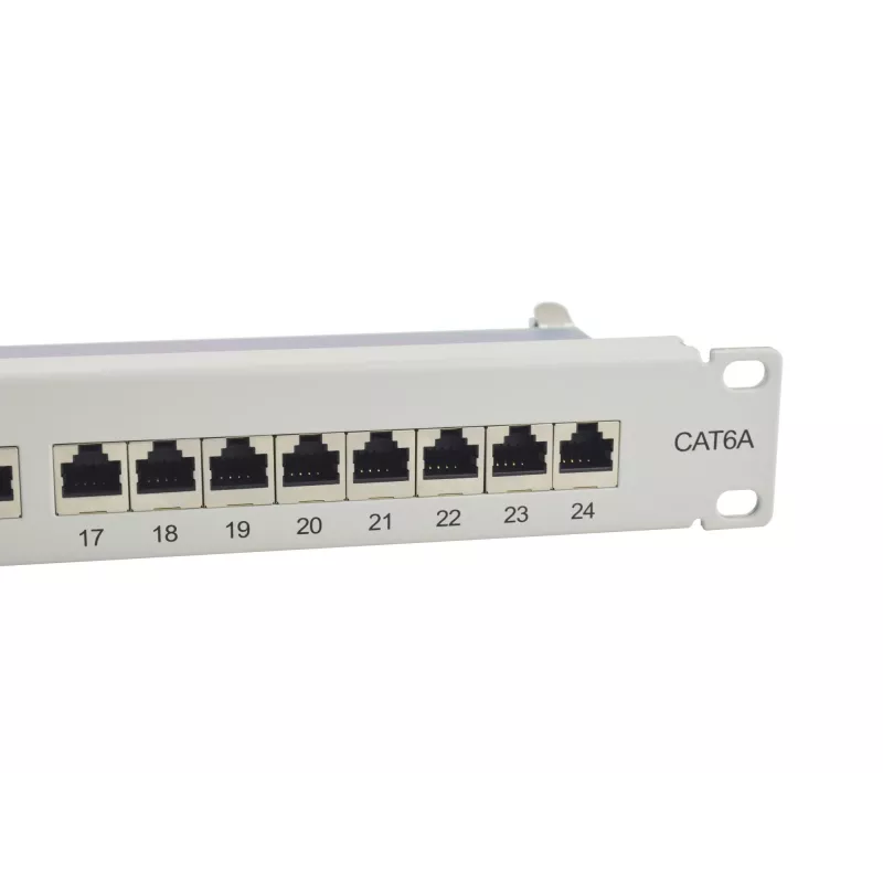 Equip 24 prievadų Cat.6A ekranuotas skirstomasis skydas, šviesiai pilkas, 10/100/1000Base-T(X), Gigabit Ethernet, 1000 Mbit/s, RJ-45, Cat6a, montavimas stove