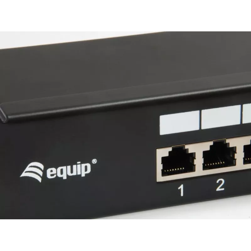 Equip 16 prievadų Cat.6 ekranuotas pataisų skydelis, juodas, 10/100/1000Base-T(X), Gigabit Ethernet, 1000 Mbit/s, RJ-45, Cat6, montavimas stove