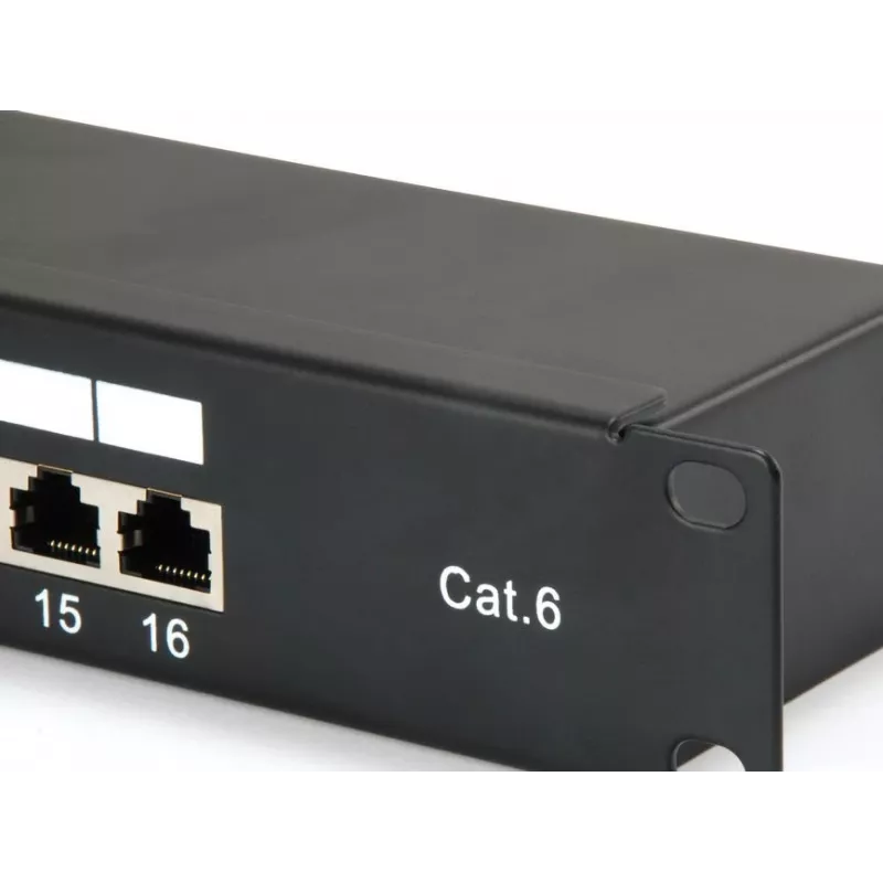 Equip 16 prievadų Cat.6 ekranuotas pataisų skydelis, juodas, 10/100/1000Base-T(X), Gigabit Ethernet, 1000 Mbit/s, RJ-45, Cat6, montavimas stove