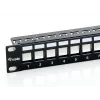 Equip 24 prievadų Keystone Cat.6 ekranuotas pataisos skydelis, juodas, Cat6, montavimas stove, 1U, juodas, 92,5 mm, 483 mm