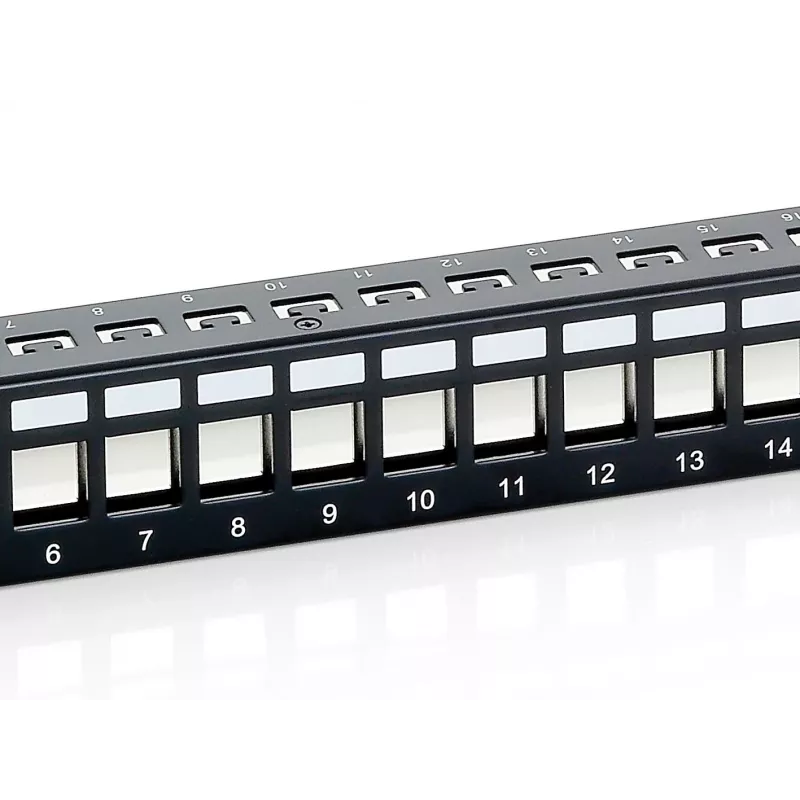 Equip 24 prievadų Keystone Cat.6 ekranuotas pataisos skydelis, juodas, Cat6, montavimas stove, 1U, juodas, 92,5 mm, 483 mm