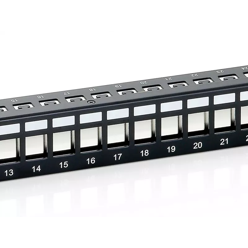 Equip 24 prievadų Keystone Cat.6 ekranuotas pataisos skydelis, juodas, Cat6, montavimas stove, 1U, juodas, 92,5 mm, 483 mm