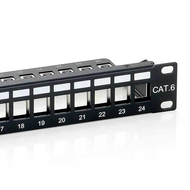 Equip 24 prievadų Keystone Cat.6 ekranuotas pataisos skydelis, juodas, Cat6, montavimas stove, 1U, juodas, 92,5 mm, 483 mm