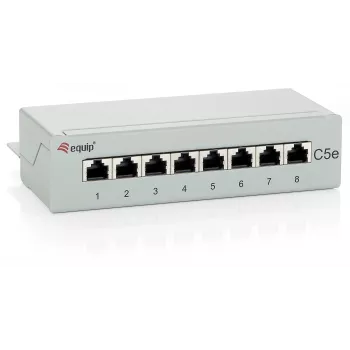 Equip 8 prievadų Cat.5e stalinis pataisų skydelis, šviesiai pilkas, RJ-45, auksinis, Cat5e, pilkas, ANSI/TIA/EIA 568, -40 - 80 °C