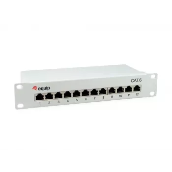 Equip 12 prievadų Cat.6 ekranuotas pataisų skydas, šviesiai pilkas, Gigabit Ethernet, 1000 Mbit/s, RJ-45, Cat6, Cat6e, 1U, Pilka