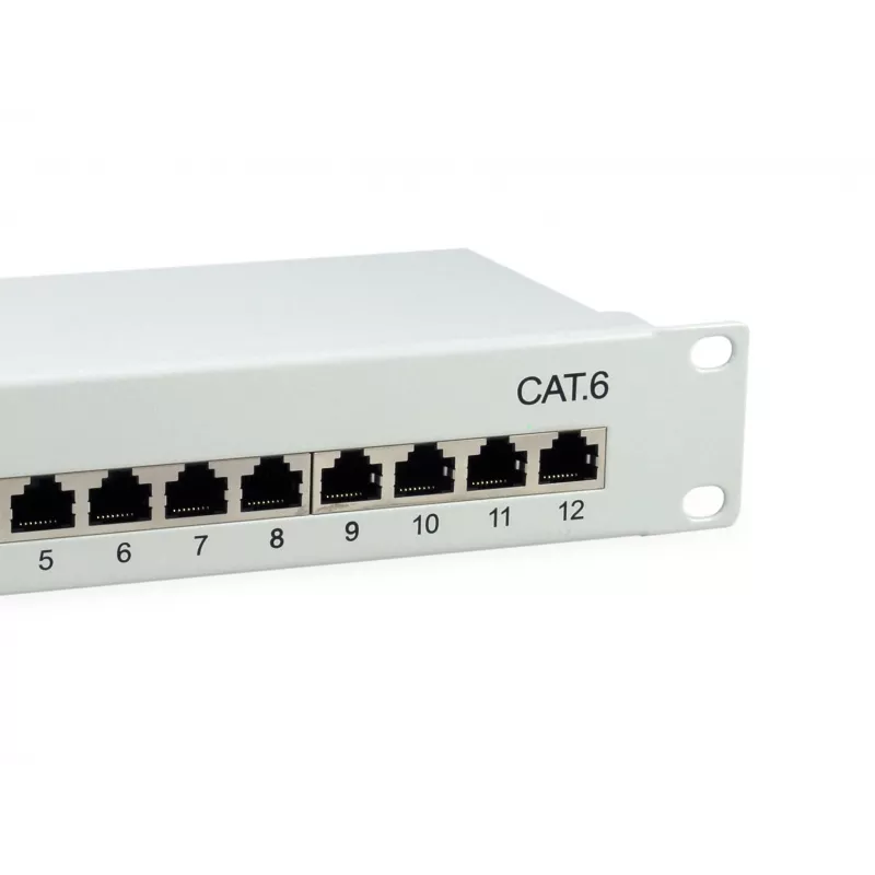 Equip 12 prievadų Cat.6 ekranuotas pataisų skydas, šviesiai pilkas, Gigabit Ethernet, 1000 Mbit/s, RJ-45, Cat6, Cat6e, 1U, Pilka