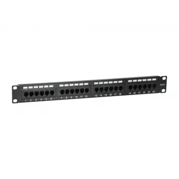 Equip 24 prievadų Cat.5e neekranuotas pataisų skydas, juodas, Cat5e, montavimas į stovą, 1U, juodas, RoHS, CE