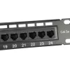 Equip 24 prievadų Cat.5e neekranuotas pataisų skydas, juodas, Cat5e, montavimas į stovą, 1U, juodas, RoHS, CE